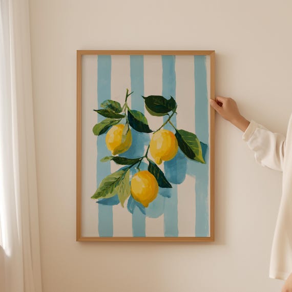 Lemon La Dolce Vita Wall Art Italian Botanical Print For Dopamine Kitchen Decor Trendy Stripes Poster Coquette Room