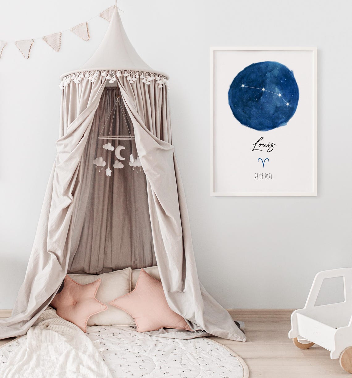 Aries Constellation Blue Circle Personalized Name Gift Poster - Image 3