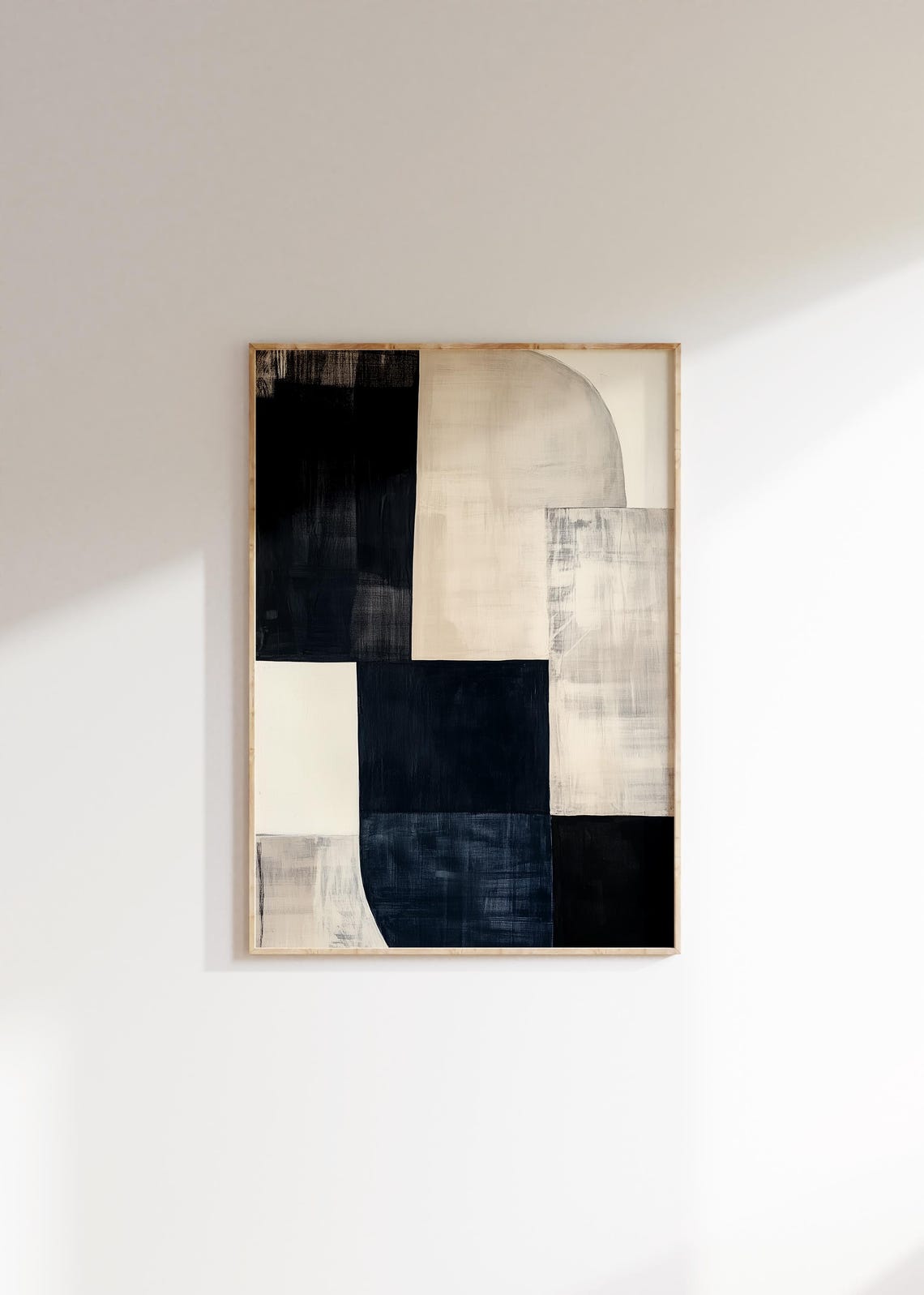Black Cream Brush Abstract Geometric Block Japandi Modern Poster - Image 2