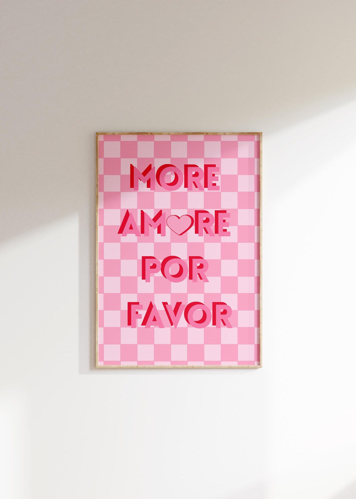 More Amore Por Favor Pink Checkered Cute Love Quote Wall Art Poster - Image 3