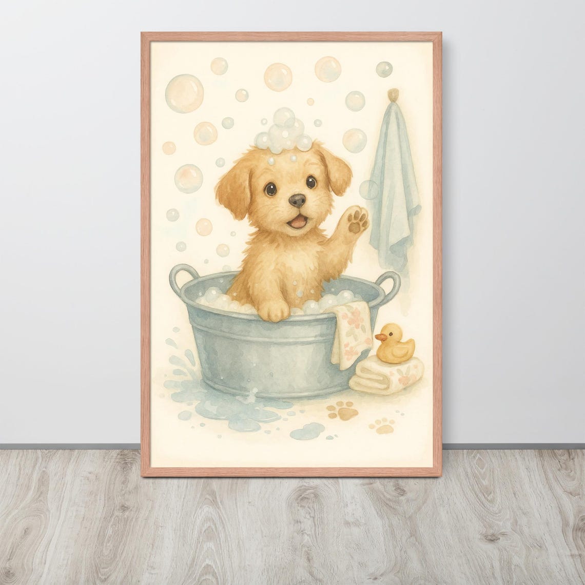 Puppy Bath Time Nursery Decor, Watercolor Poster - Image 2