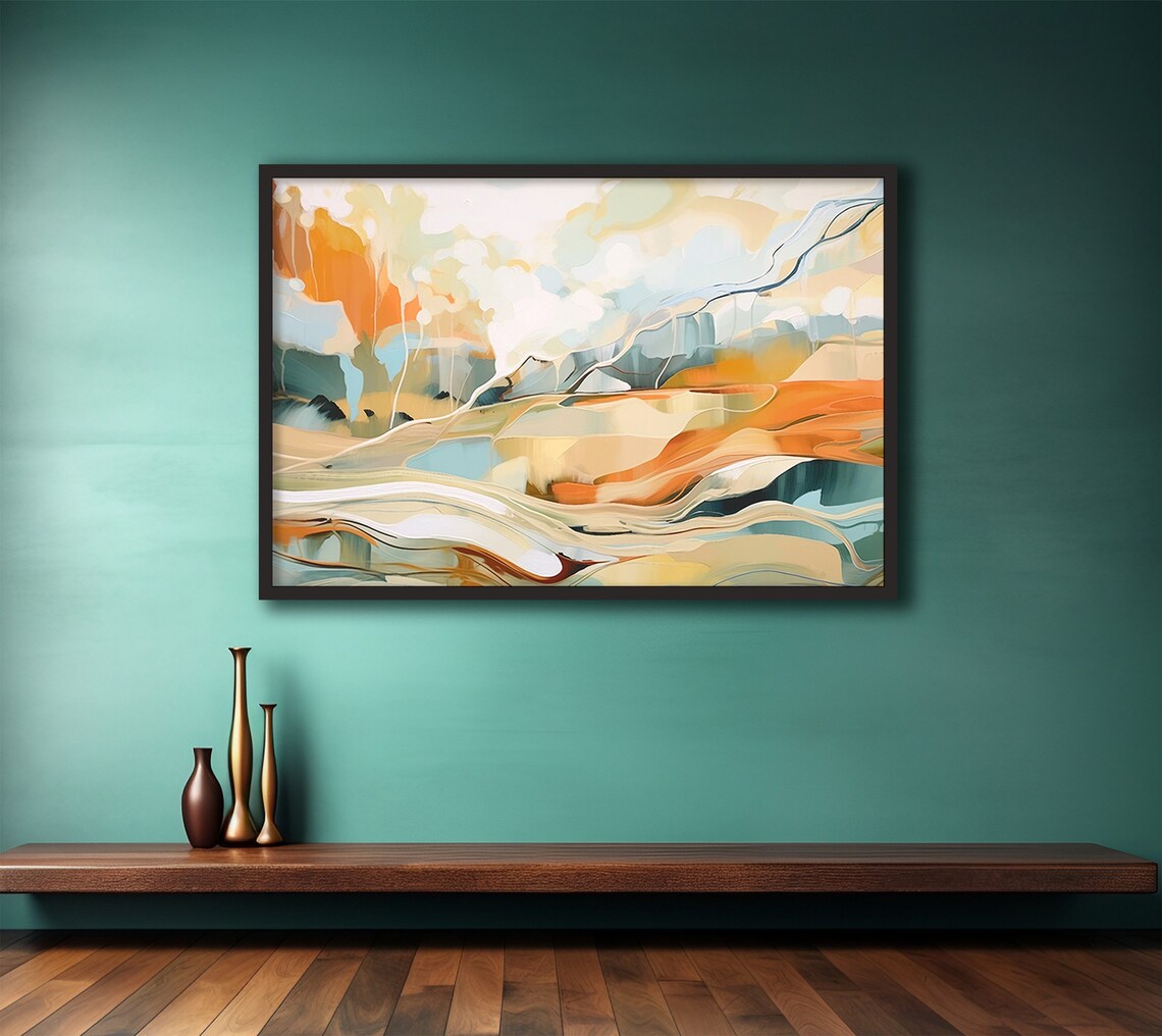 Abstract Wall Art Nature Inspired Landscape Print Orange Teal And White Poster Soft Neutral Colors Home Decor Home Office Decor - Image 2
