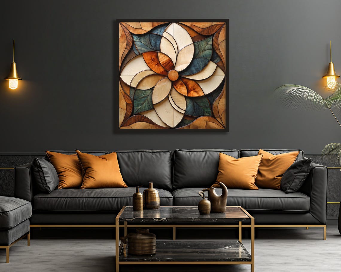 Brown Green And Beige Wood Grain Wall Art Square Wall Art Unique Home Decor Framed Art Wrapped Neutral Earthy Colors - Image 3