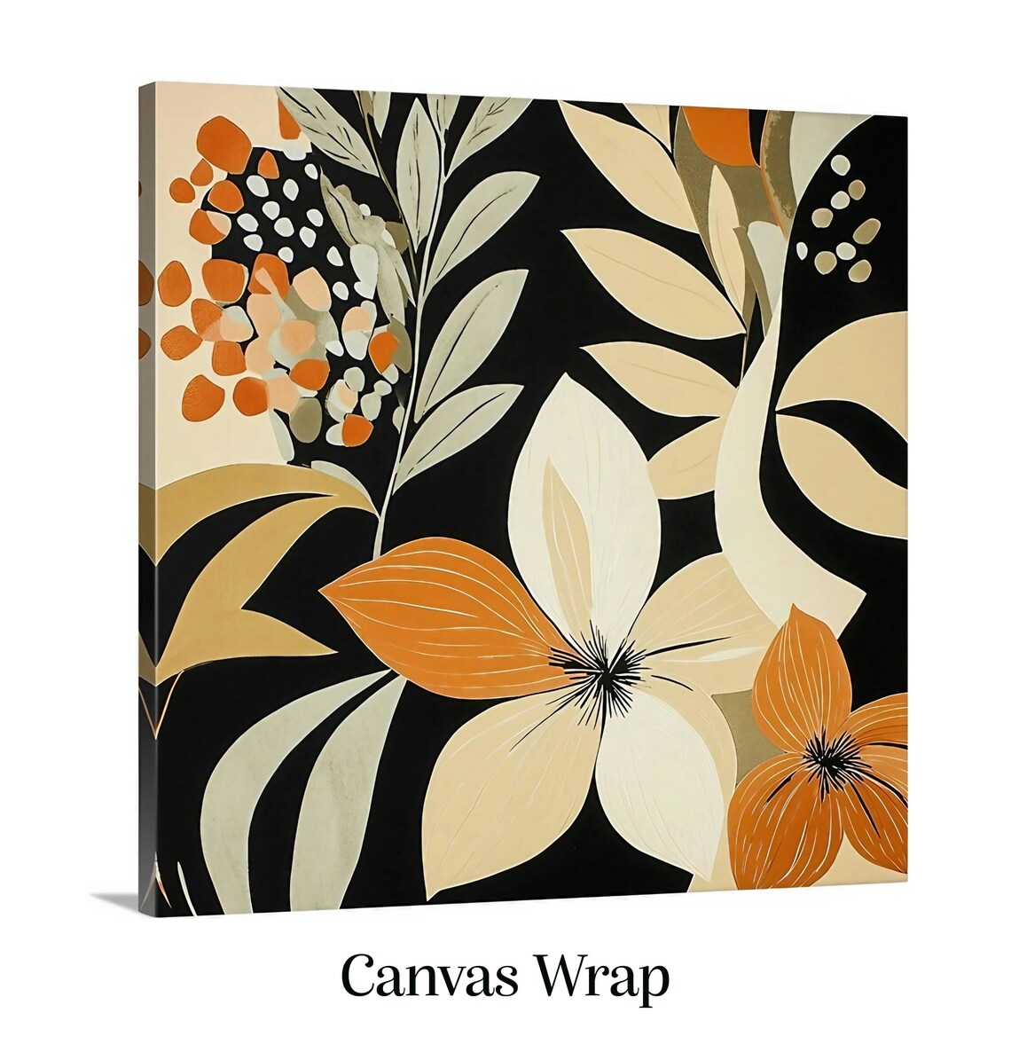 Modern Botanical Black Background Orange Cream Floral Abstract Poster - Image 2