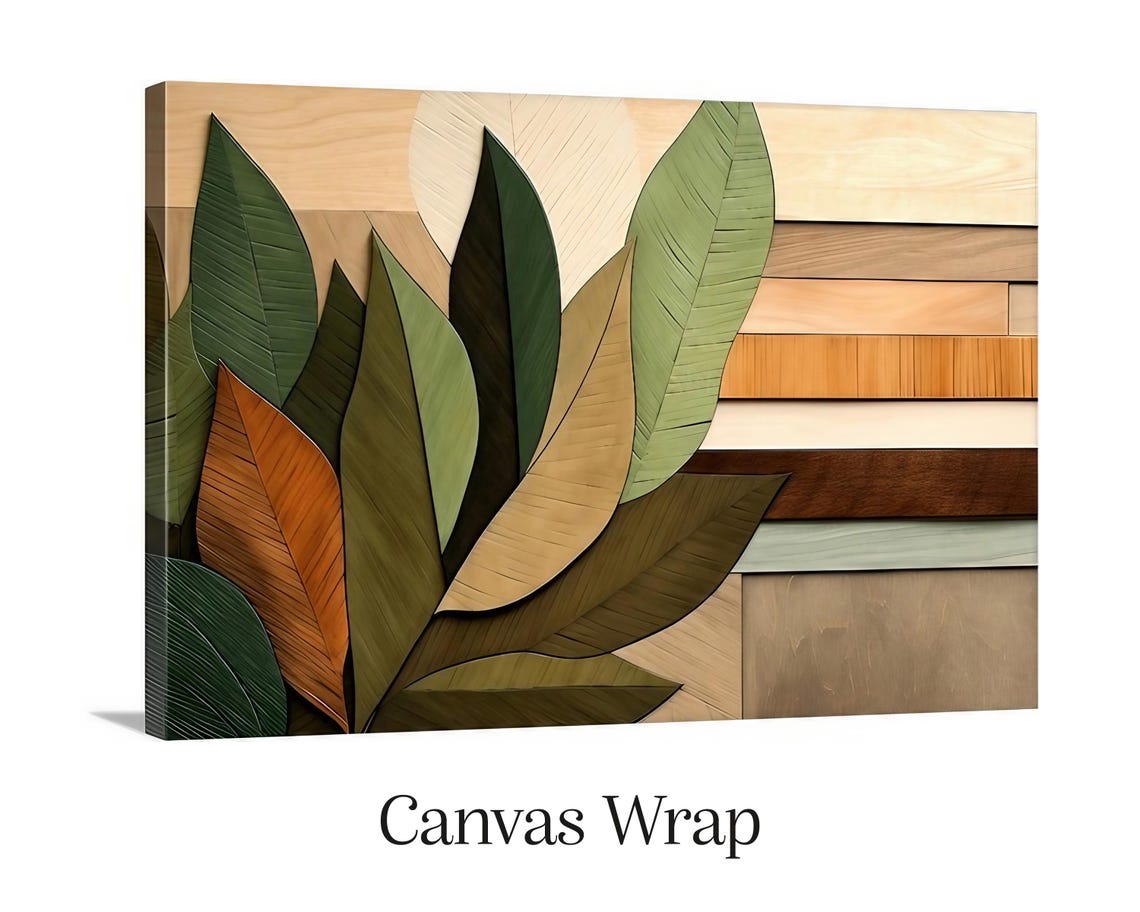Wood Look Green Leaves Horizontal Slat Rustic Botanical Art Poster - Image 3