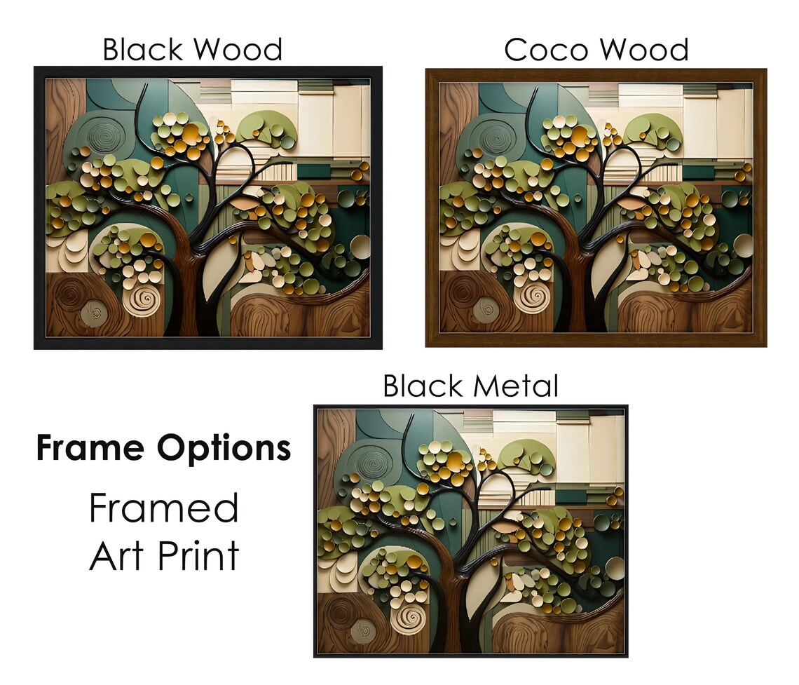 Abstract Tree of Life Green Gold Circles Wood Grain Modern Poster - Image 3
