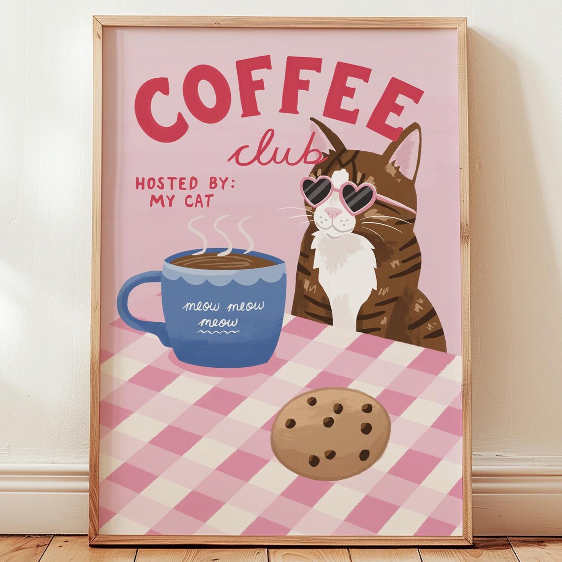 Coffee Cat Funny Club Art Print, Kitchen Decor