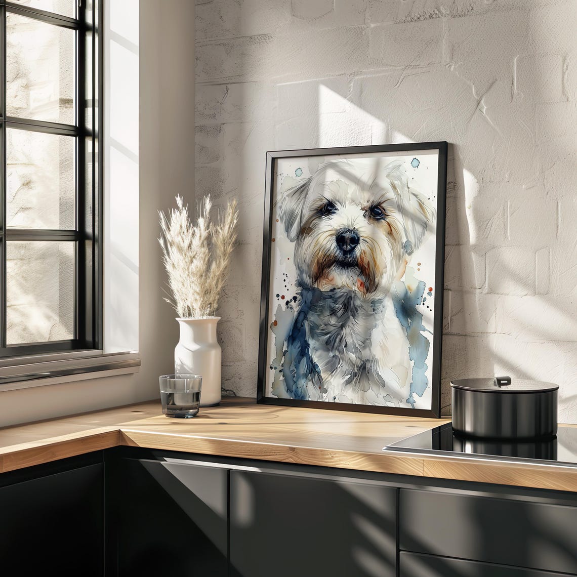 Small White Dog Watercolor Portrait Fluffy Puppy Pet Painting Poster - Image 2