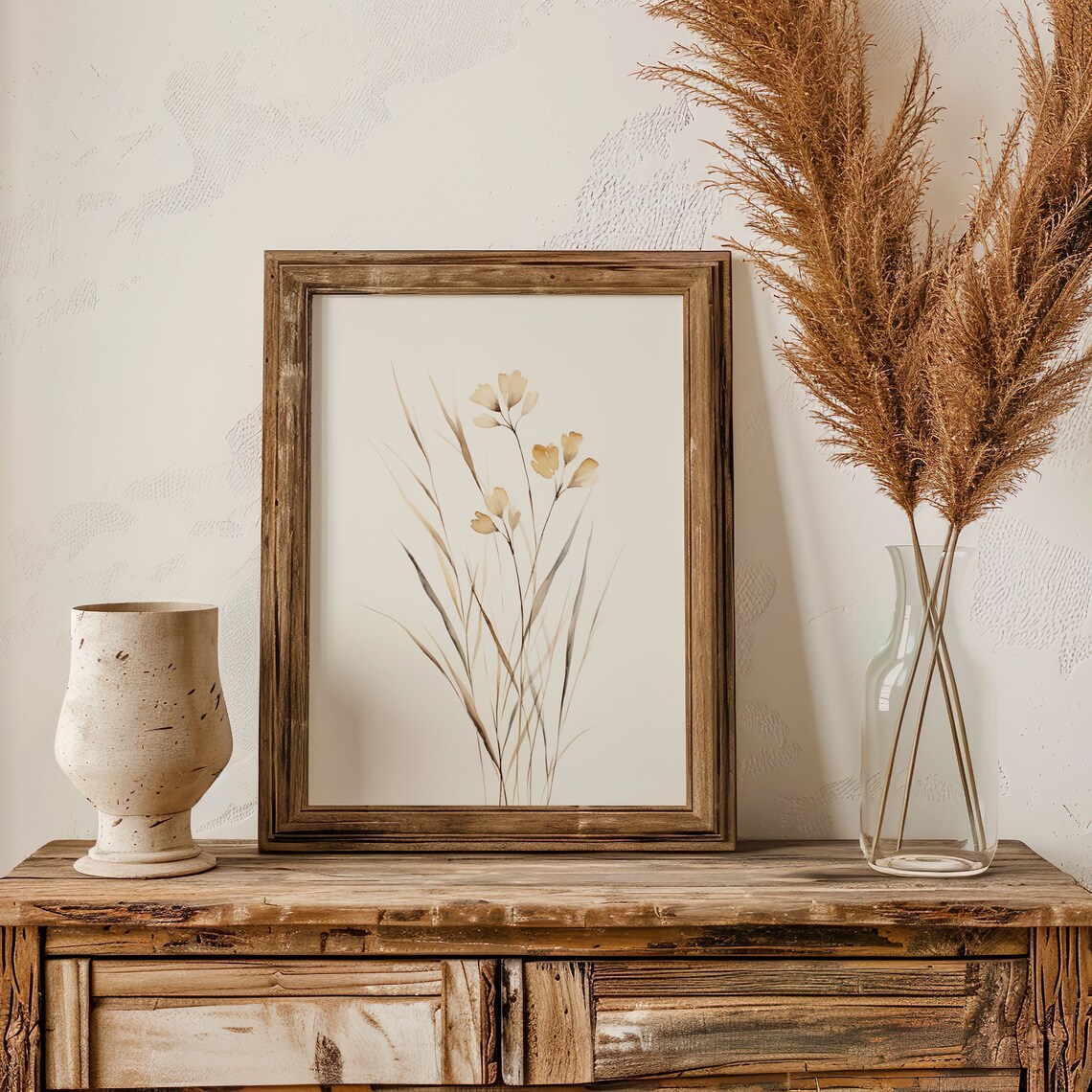 Golden Dried Grass Watercolor Minimalist Botanical Art Poster - Image 5