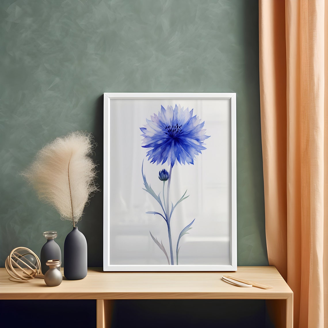 Single Blue Cornflower Bloom Watercolor Botanical Art Poster - Image 3