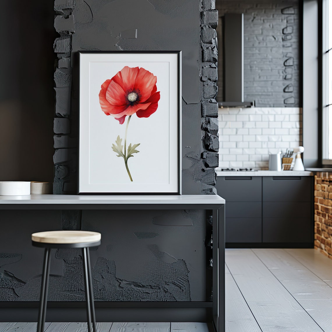 Red Poppy Bloom Close Up Detailed Watercolor Botanical Flower Poster - Image 5
