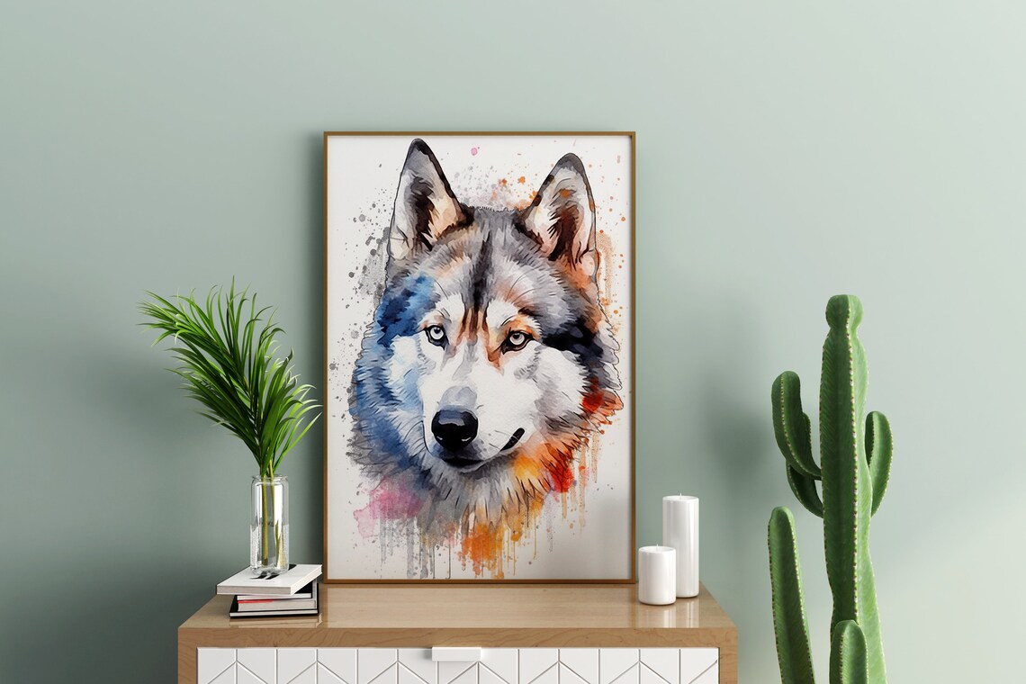 Siberian Husky Watercolor Portrait Dog Lover Pet Animal Art Poster - Image 3