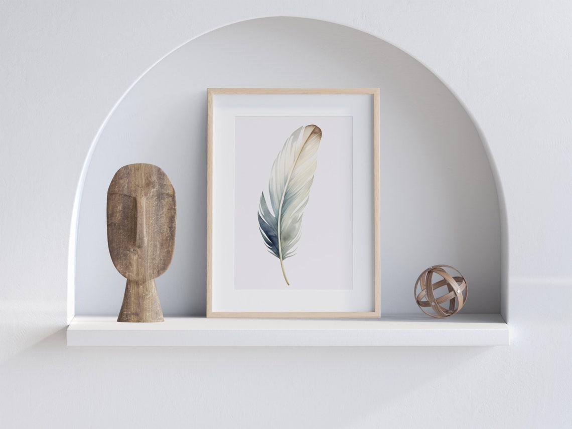 Watercolor Feather Soft Blue Gray Minimalist Elegant Art Poster - Image 2