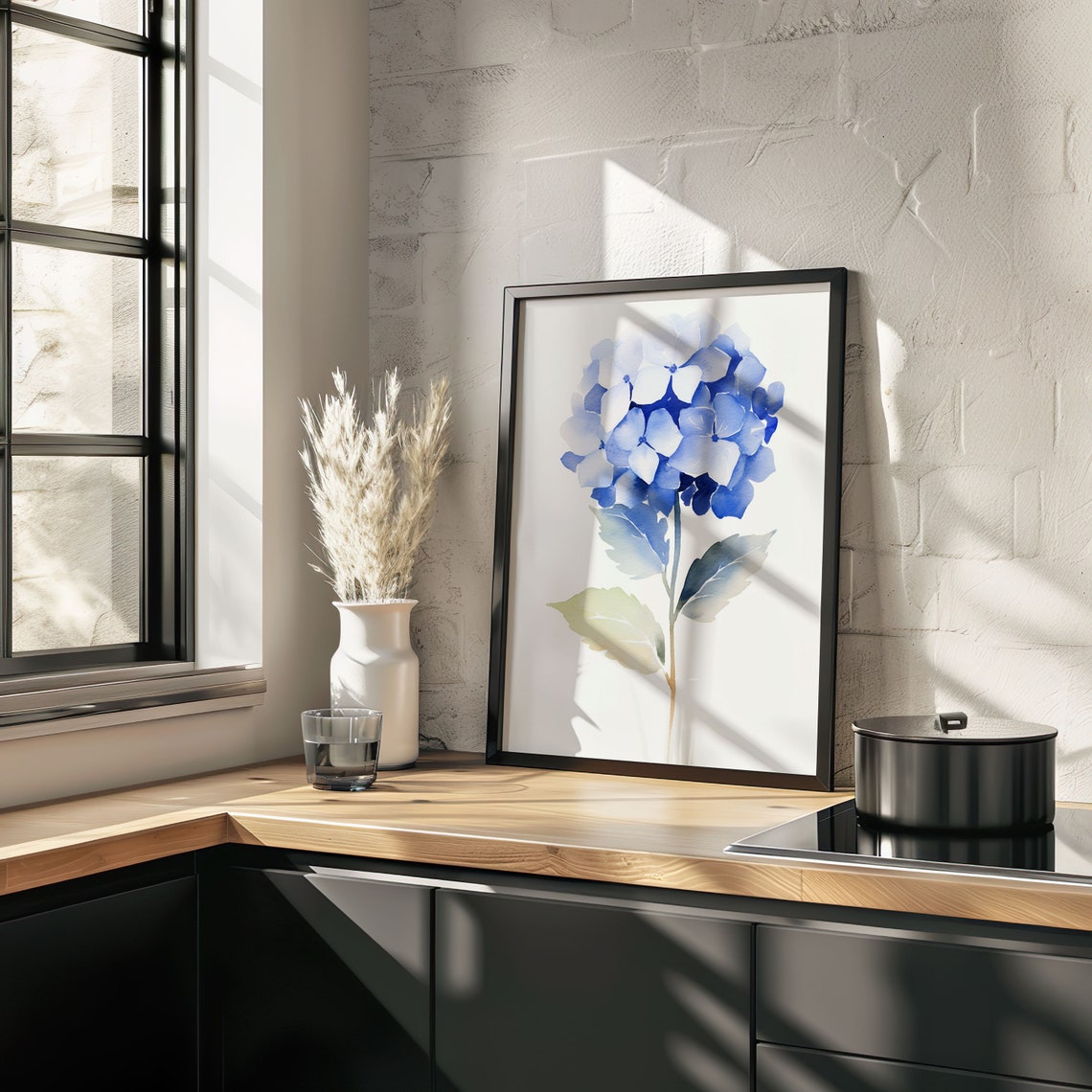 Blue Hydrangea Watercolor Single Flower Minimalist Art Poster - Image 4