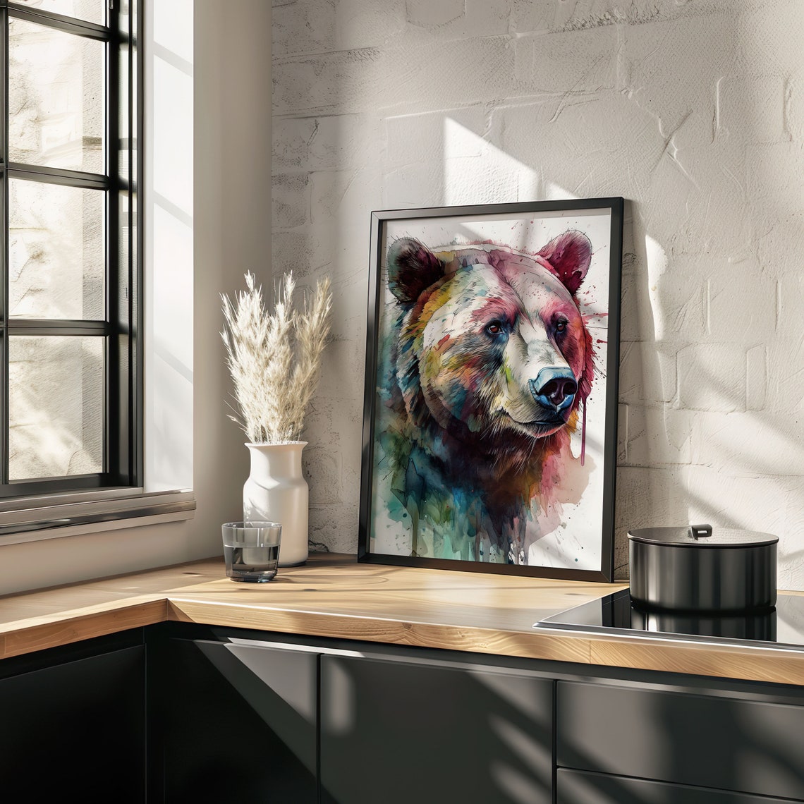 Brown Bear Portrait Watercolor Splash Colorful Wildlife Poster - Image 3