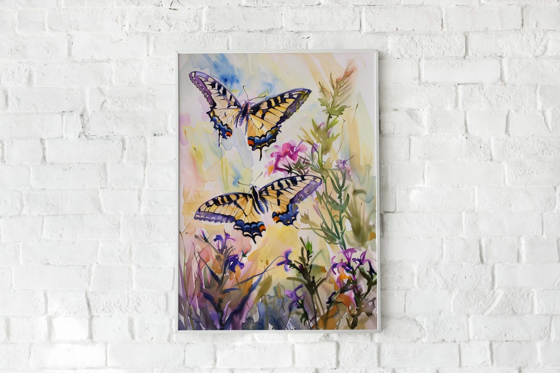 Swallowtail Butterfly Watercolor Wildflowers Botanical Art Poster - Image 3