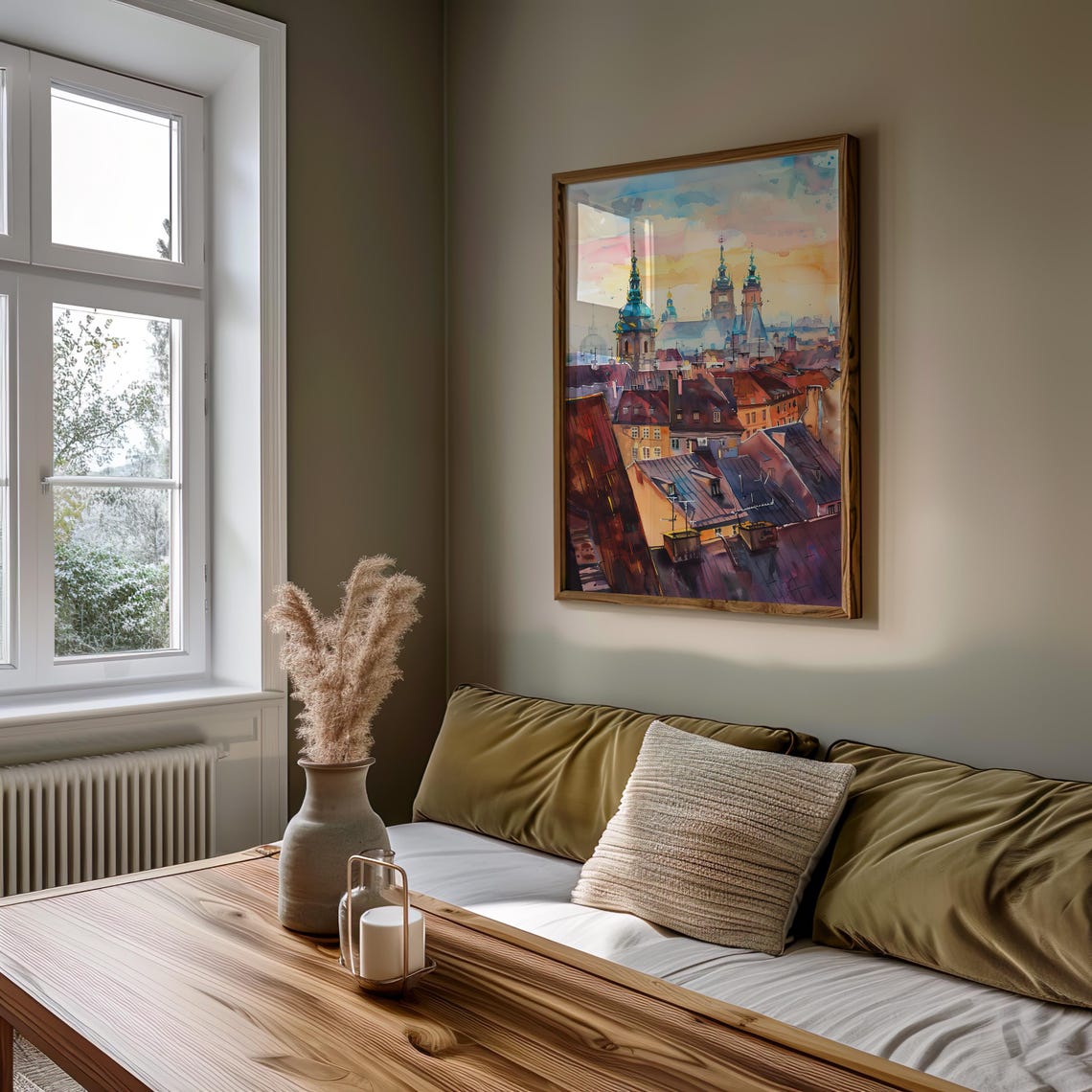 Historic European Old Town Sunset Watercolor Rooftop Scene Poster - Image 5