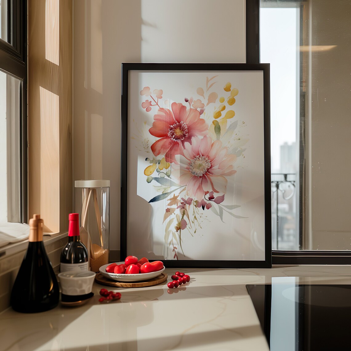 Coral Blossom Watercolor Bouquet Soft Pink Floral Art Poster - Image 5