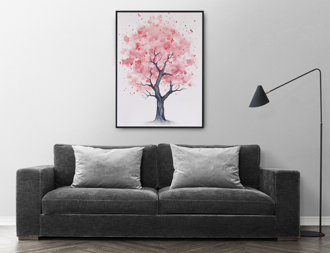 Pink Blossom Tree Full Bloom Watercolor Spring Garden Poster - Image 4