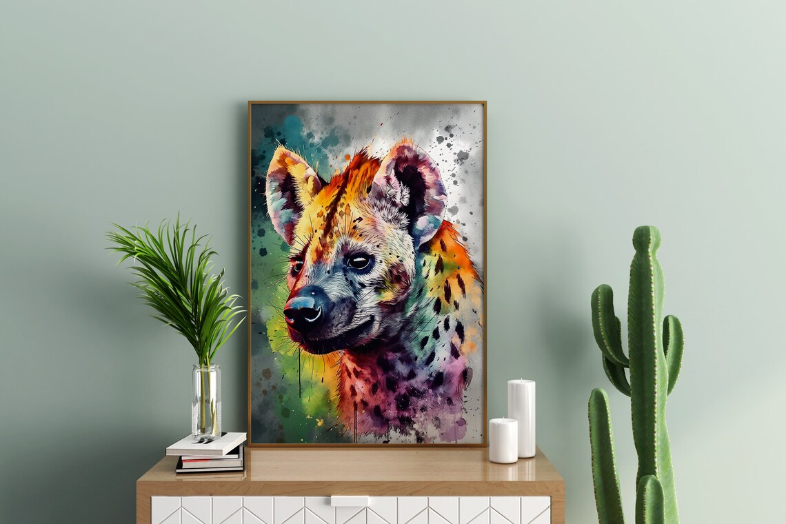 Colorful Hyena Watercolor Portrait Wild African Animal Art Poster - Image 5