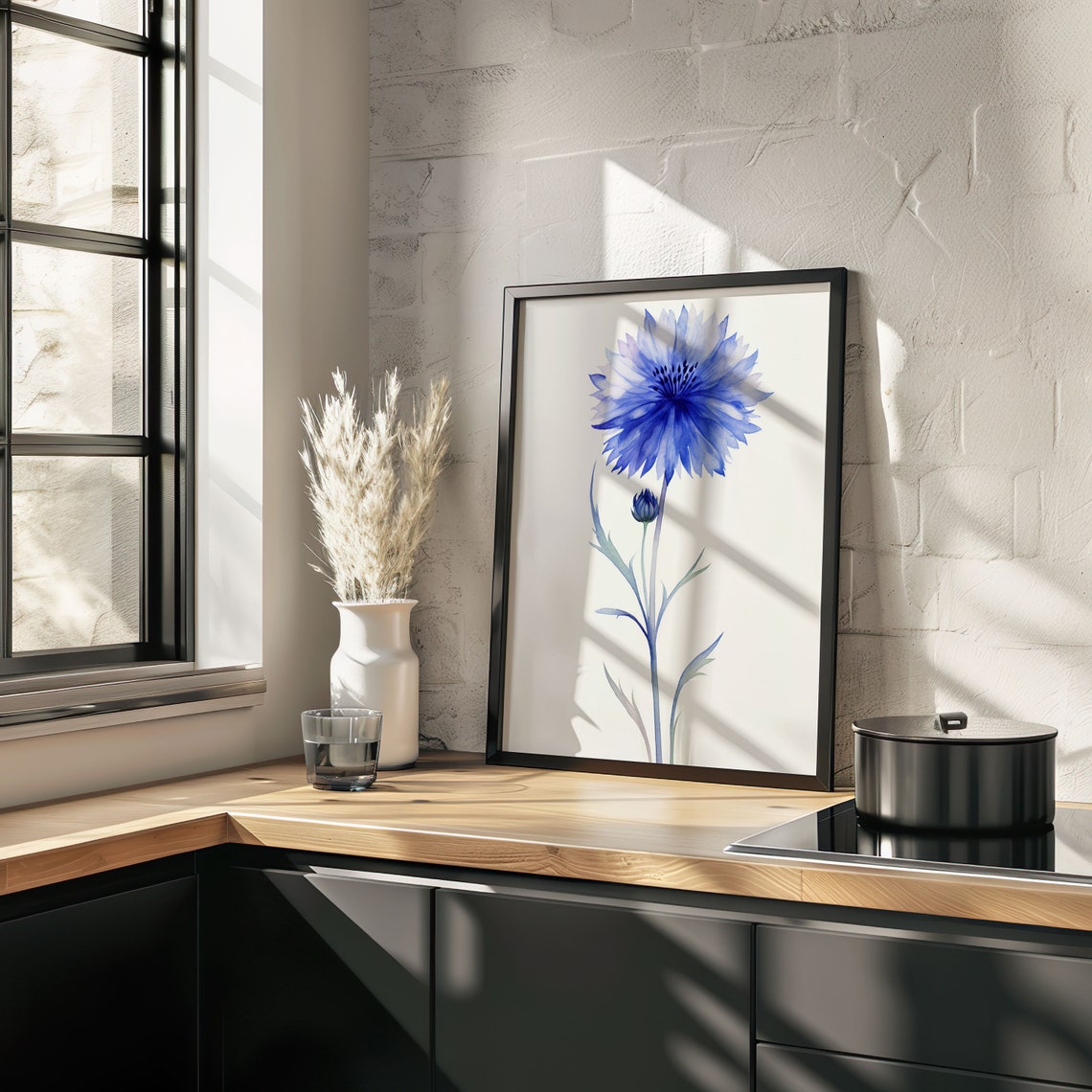 Single Blue Cornflower Bloom Watercolor Botanical Art Poster - Image 4