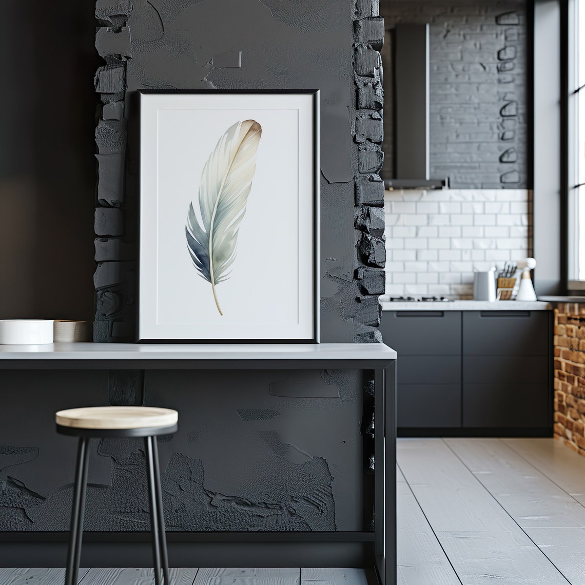Watercolor Feather Soft Blue Gray Minimalist Elegant Art Poster - Image 3