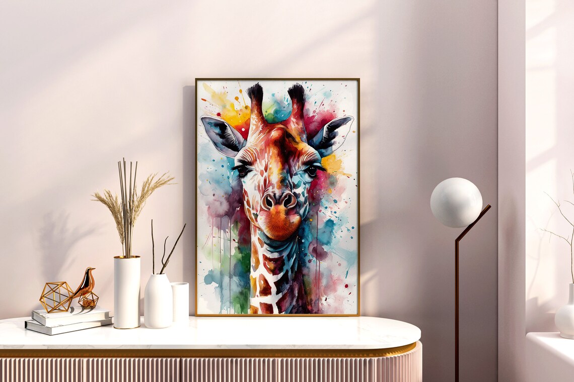 Giraffe Face Watercolor Splash Safari Wildlife Portrait Poster - Image 4
