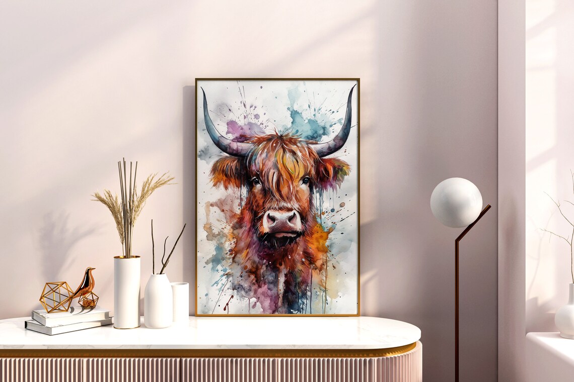 Highland Cow Painting Wall Art Poster Gift Watercolor Colorful Animal Painting Illustration Nature Wall Art Home Decor Print - Image 5