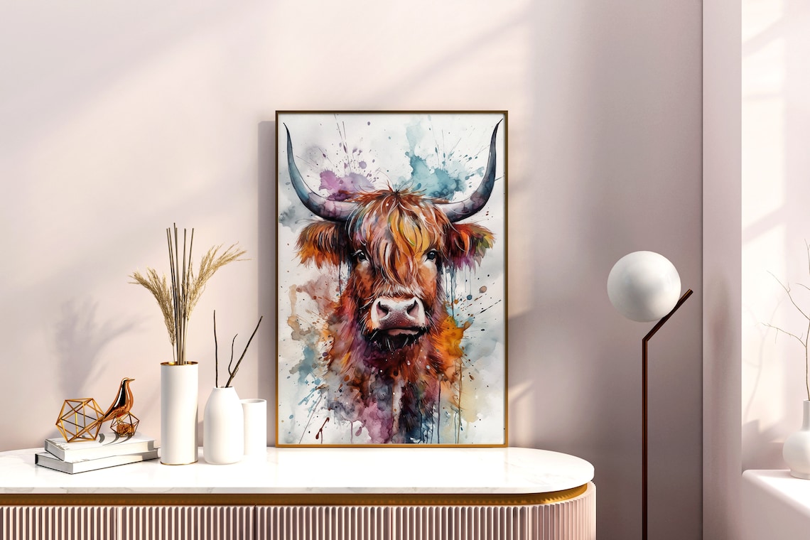 Highland Cow Watercolor Portrait Rustic Farm Animal Art Poster - Image 5