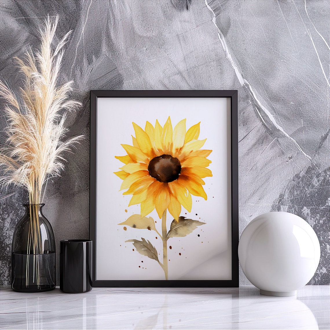 Yellow Sunflower Watercolor Bloom Rustic Botanical Art Poster - Image 4