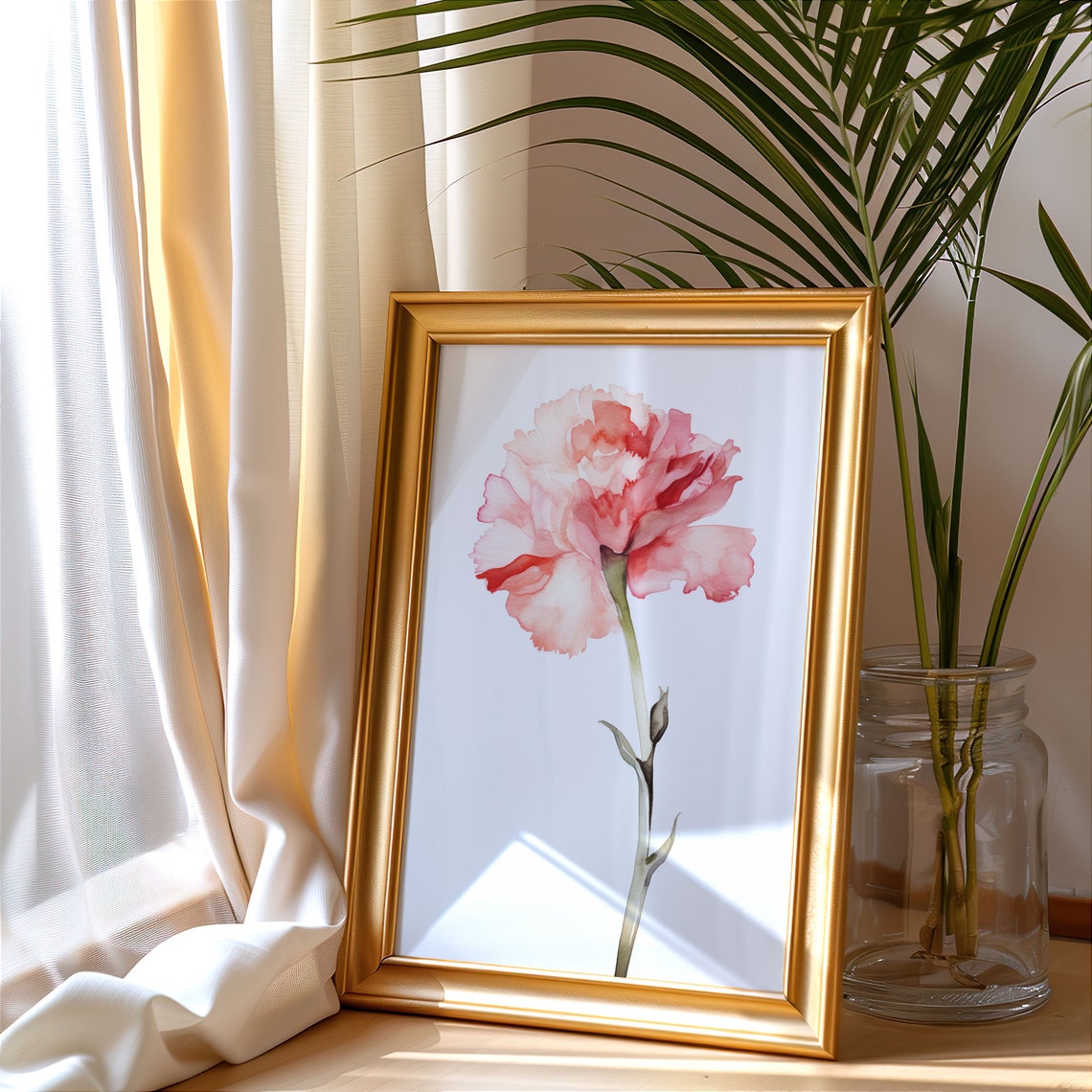 Pink Carnation Single Bloom Soft Watercolor Delicate Flower Art Poster - Image 3