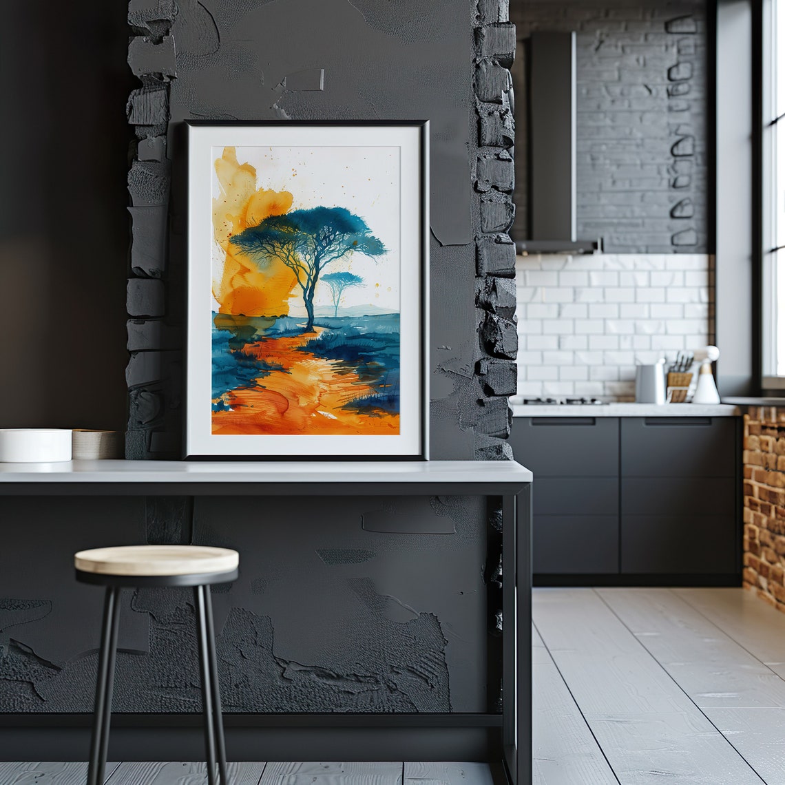 African Savanna Watercolor Acacia Tree Sunset Landscape Art Poster - Image 3