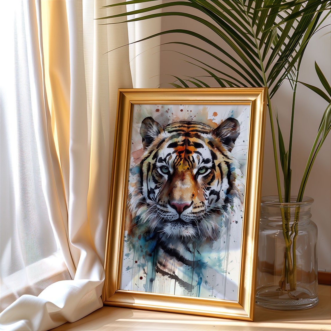 Tiger Watercolor Portrait Majestic Big Cat Wildlife Art Poster - Image 5