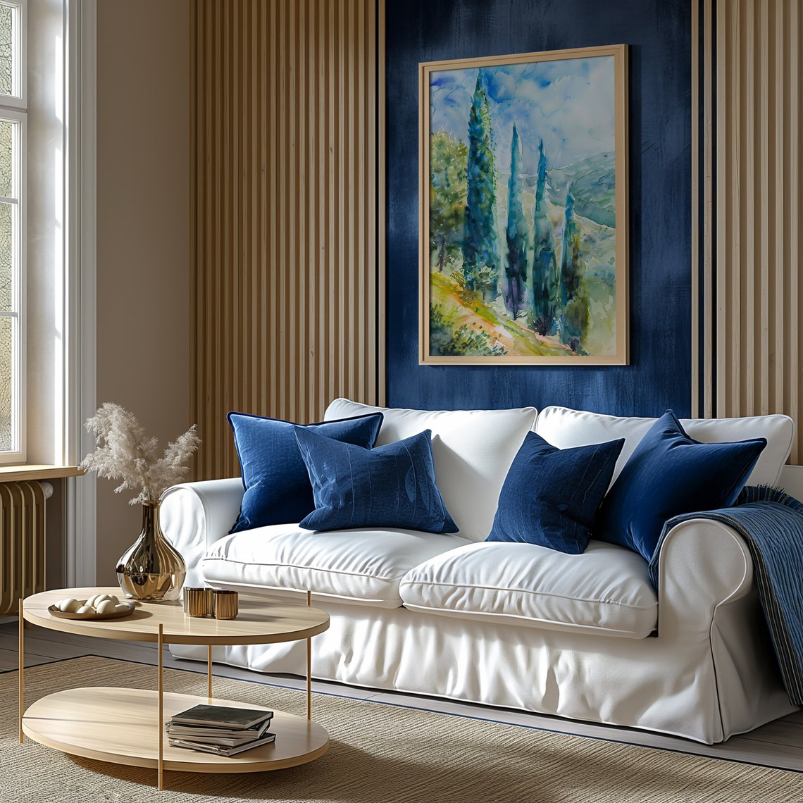 Tall Cypress Trees Watercolor Mediterranean Landscape Poster - Image 3