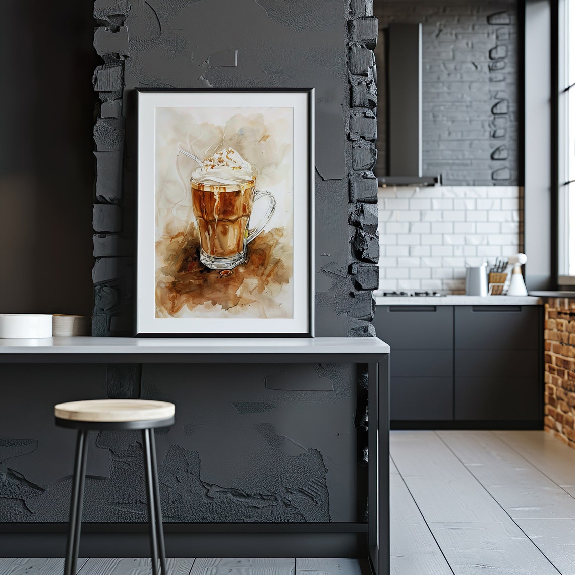 Caramel Latte Glass Watercolor Iced Coffee Dessert Scene Poster - Image 4