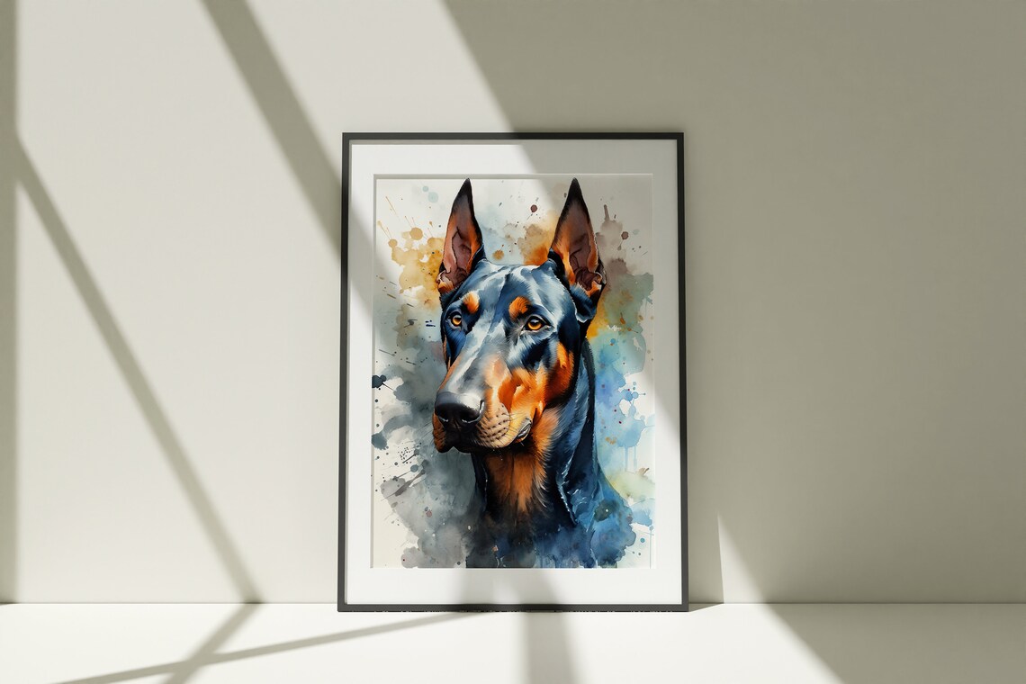 Doberman Pinscher Watercolor Dog Portrait Colorful Splash Art Poster - Image 5