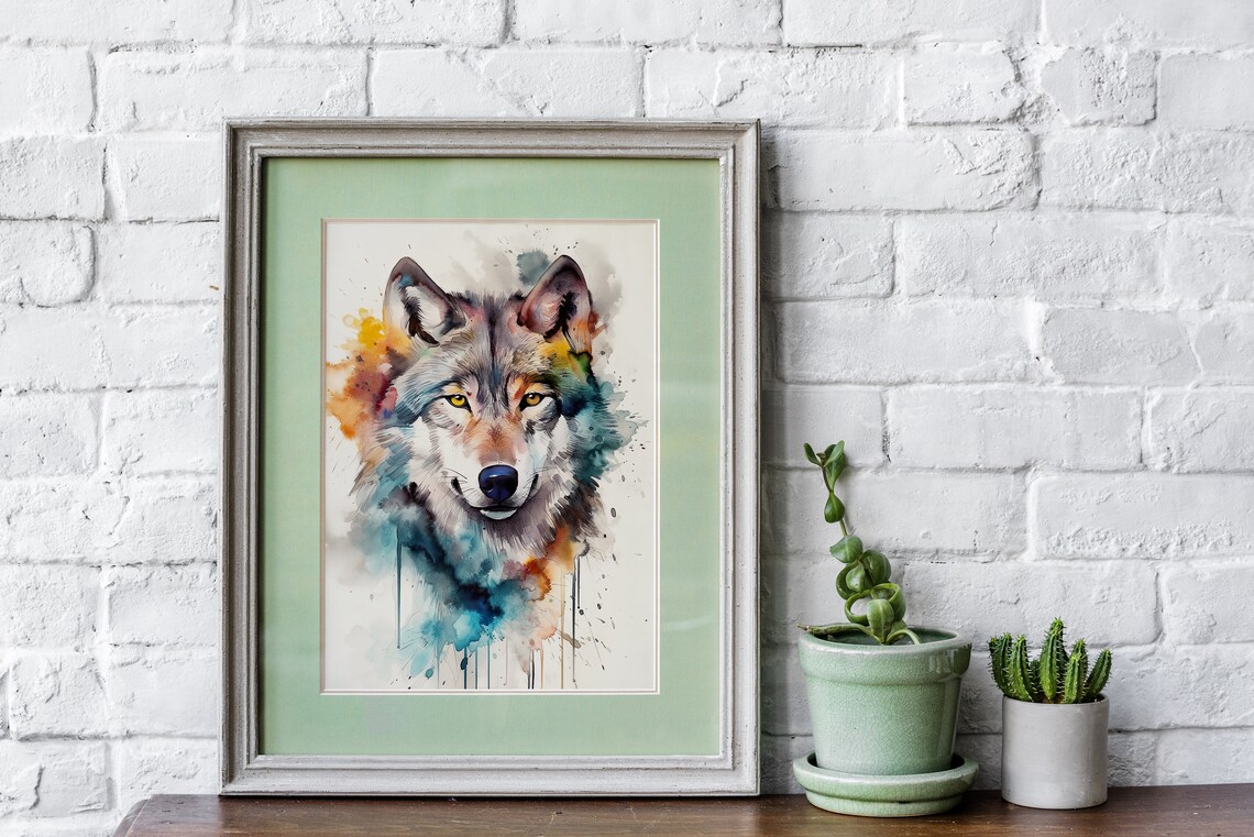 Colorful Wolf Watercolor Portrait Wild Animal Wildlife Poster - Image 5