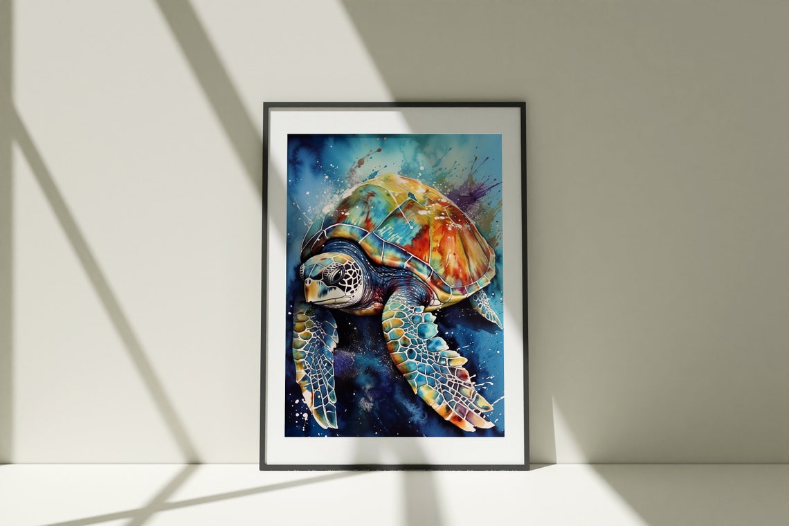 Colorful Sea Turtle Watercolor Deep Ocean Wildlife Art Poster - Image 5