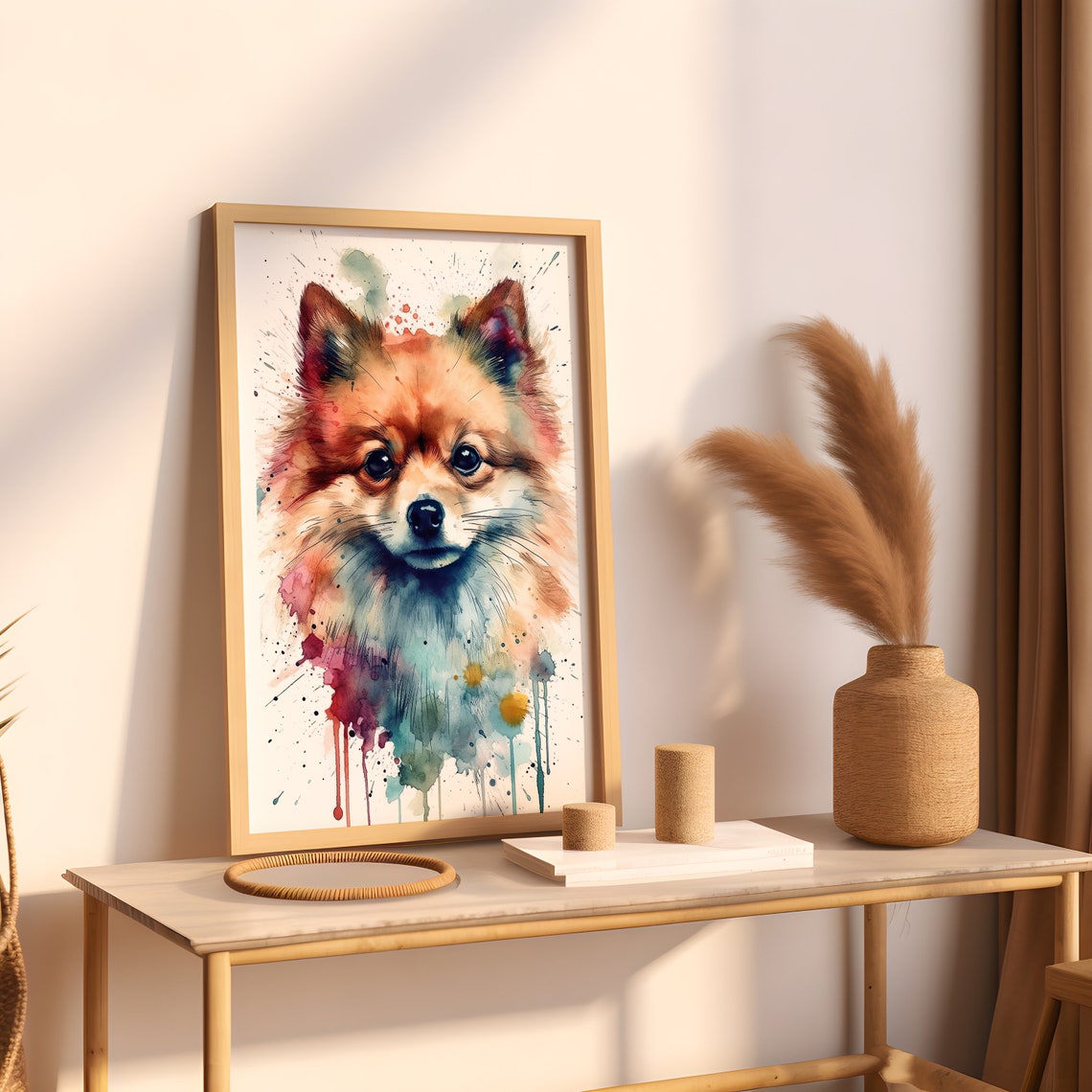 Pomeranian Dog Face Watercolor Portrait Cute Pet Splash Poster - Image 3