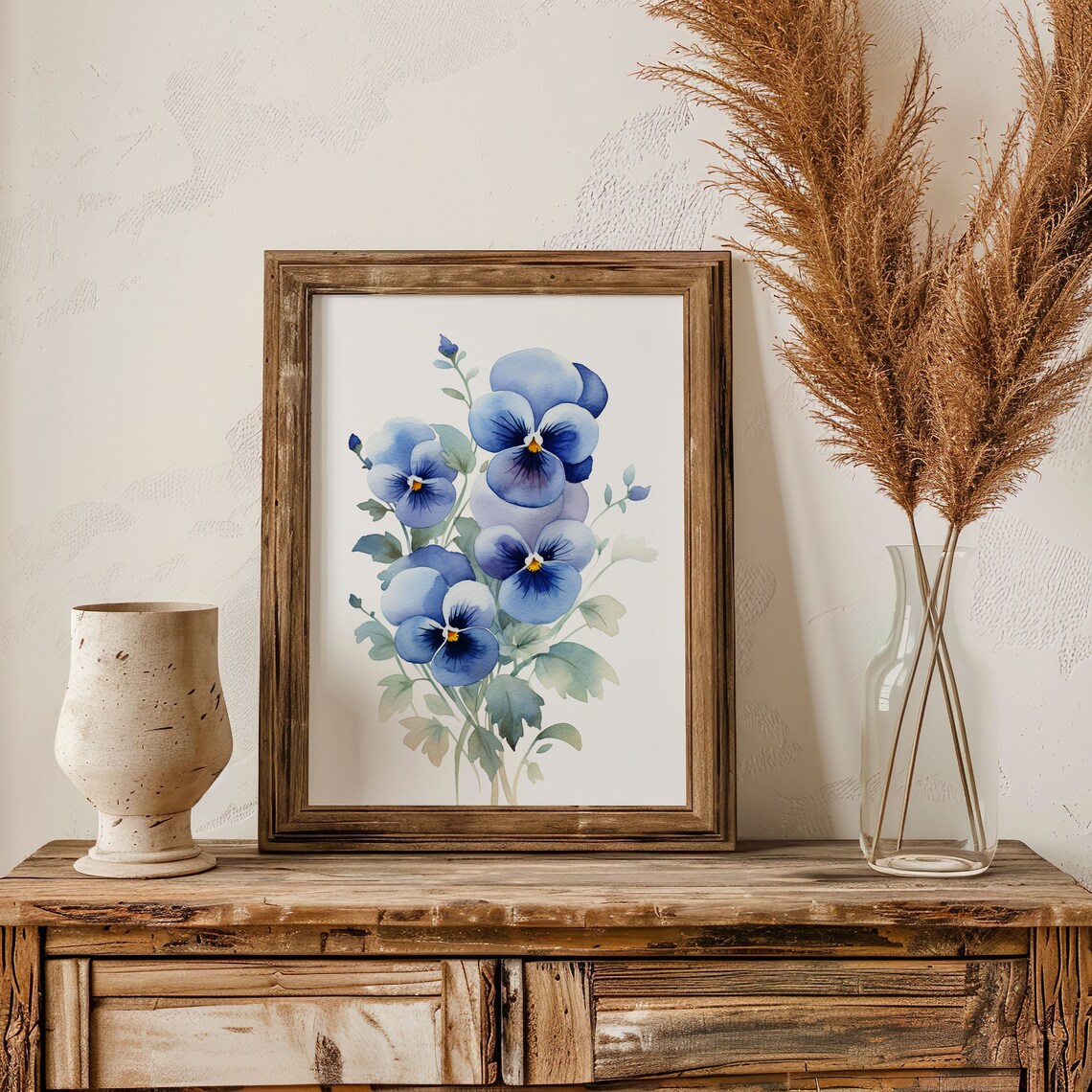 Blue and Purple Pansies Watercolor Blooming Bouquet Floral Art Poster - Image 4