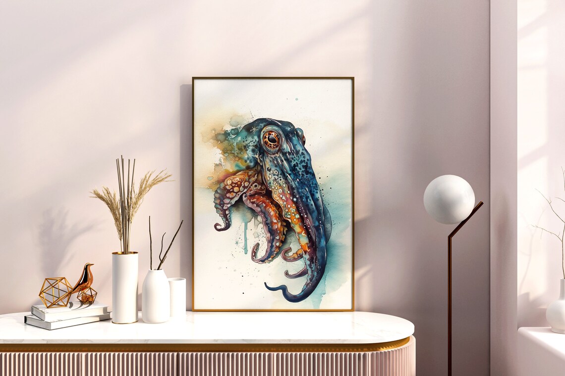 Colorful Cuttlefish Watercolor Sea Life Marine Animal Art Poster - Image 4