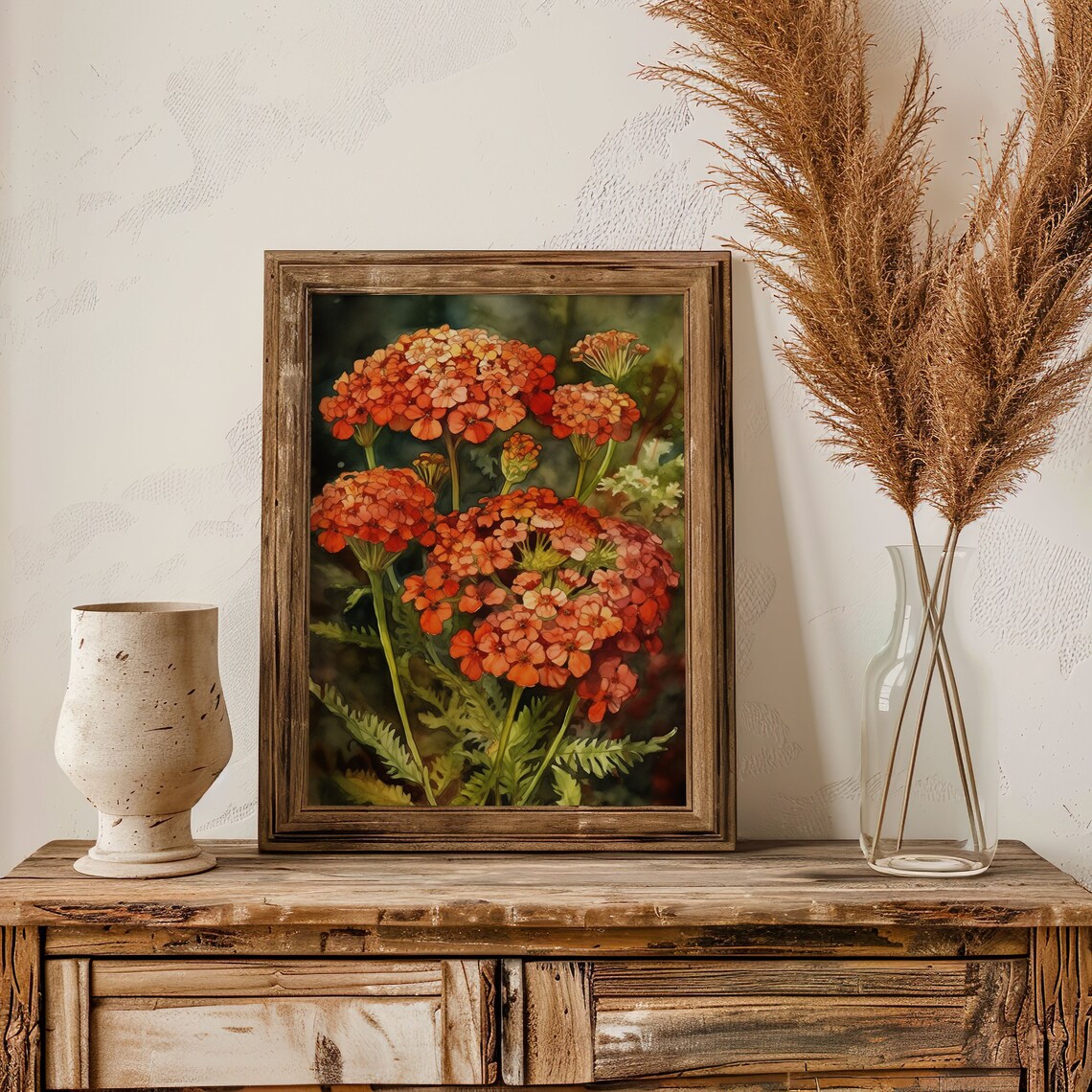 Orange Yarrow Flowers Watercolor Bold Floral Botanical Art Poster - Image 3