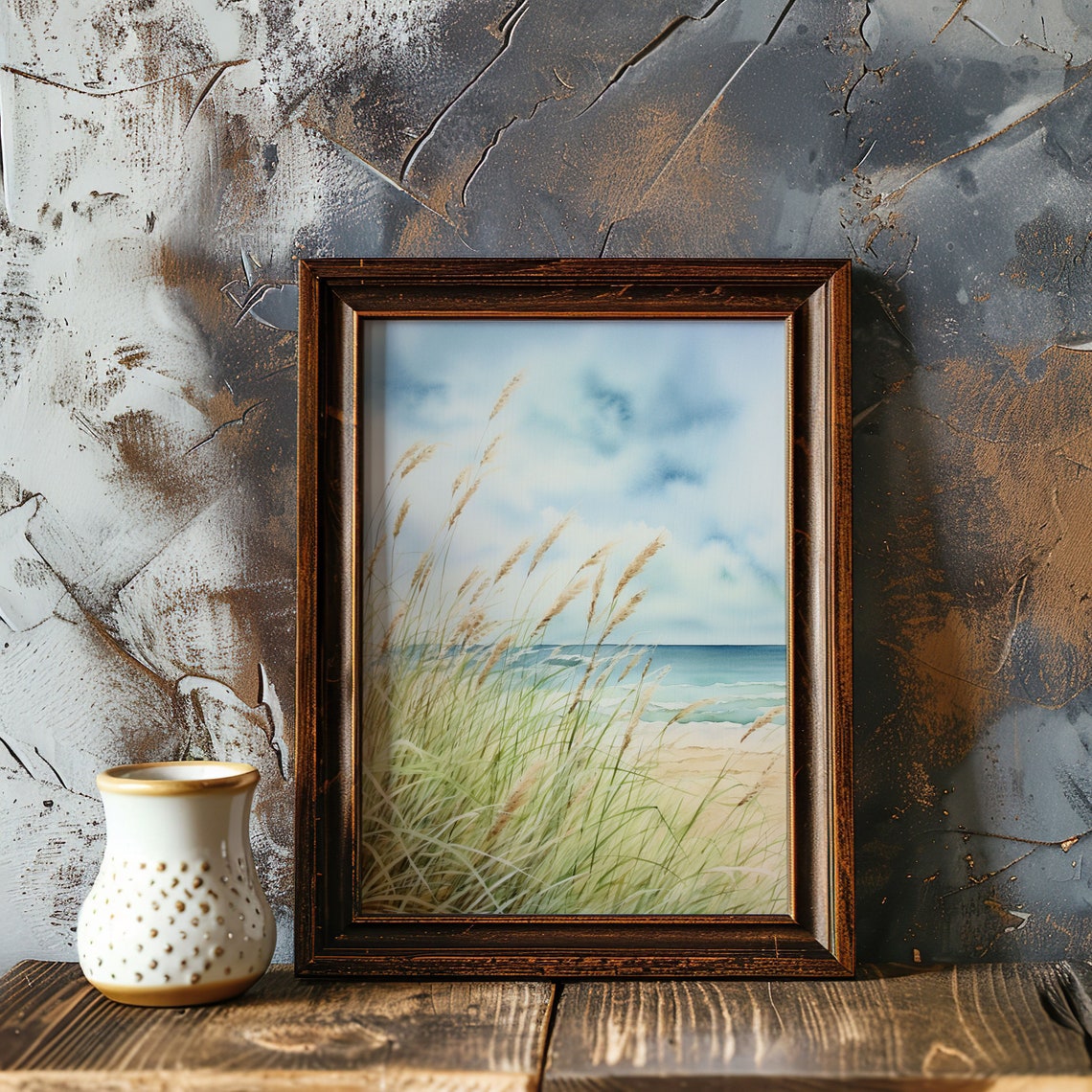 Coastal Beach Grass Watercolor Ocean View Serene Decor Poster - Image 4