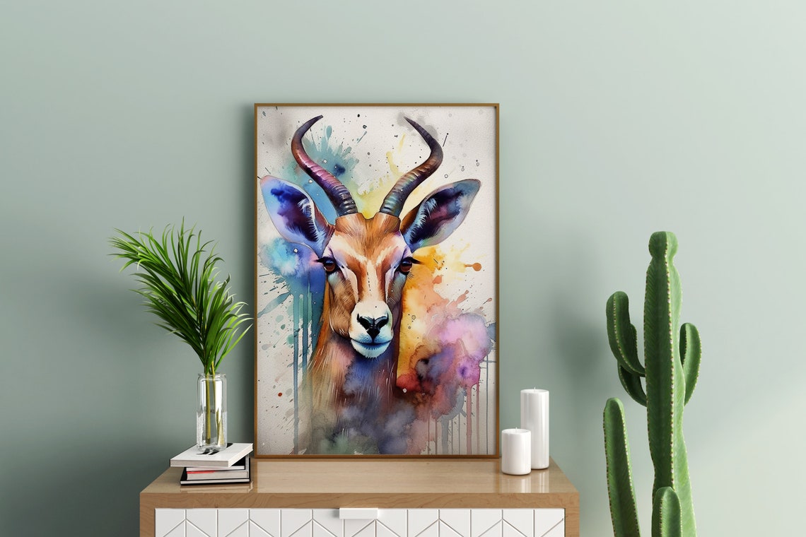 Impala Antelope Face Watercolor Splash African Wildlife Poster - Image 3