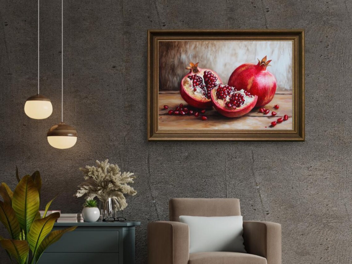 Pomegranate Still Life, Realistic Fruit Art Print - Image 3