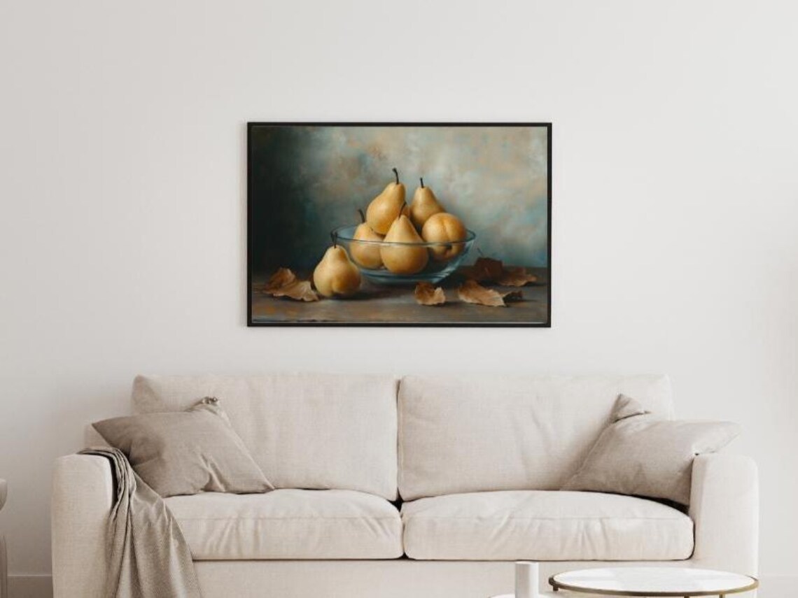 Still Life Pears in Glass Bowl, Autumn Harvest - Image 4
