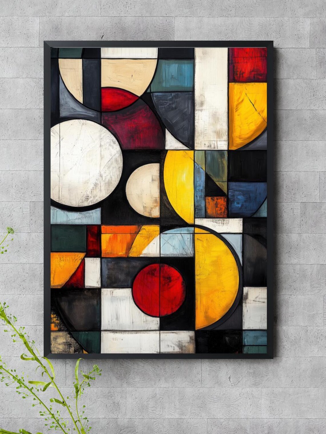 Geometric Fusion Abstract Oil Painting, Bold Modern - Image 3
