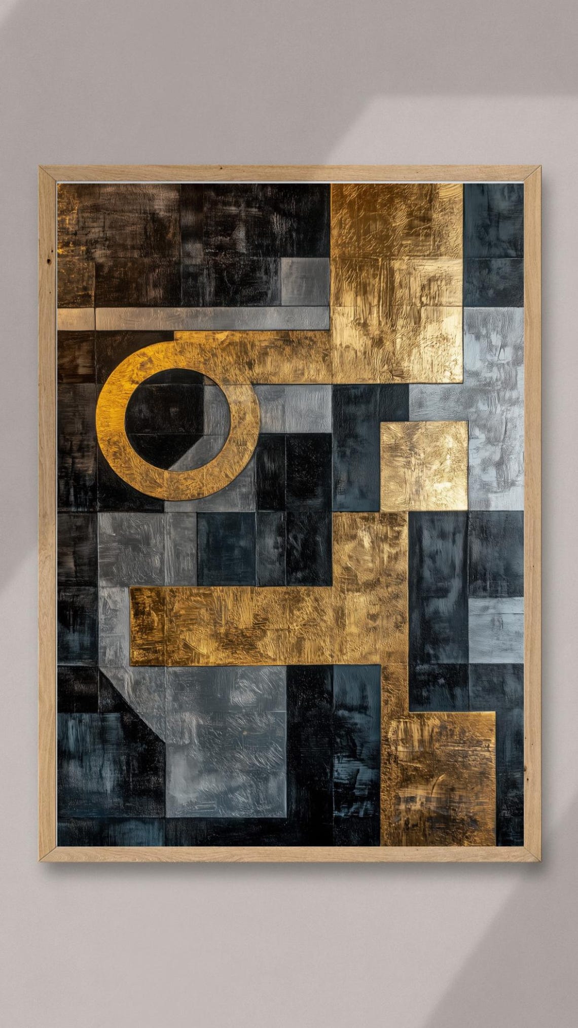 Urban Alloy Industrial Geometric Abstract Print Gold Charcoal Wall Art - Image 3