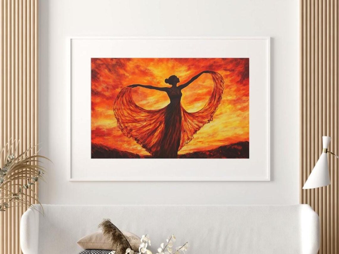 Fiery Sunset Dance Silhouette, Graceful Woman Wall Art - Image 5