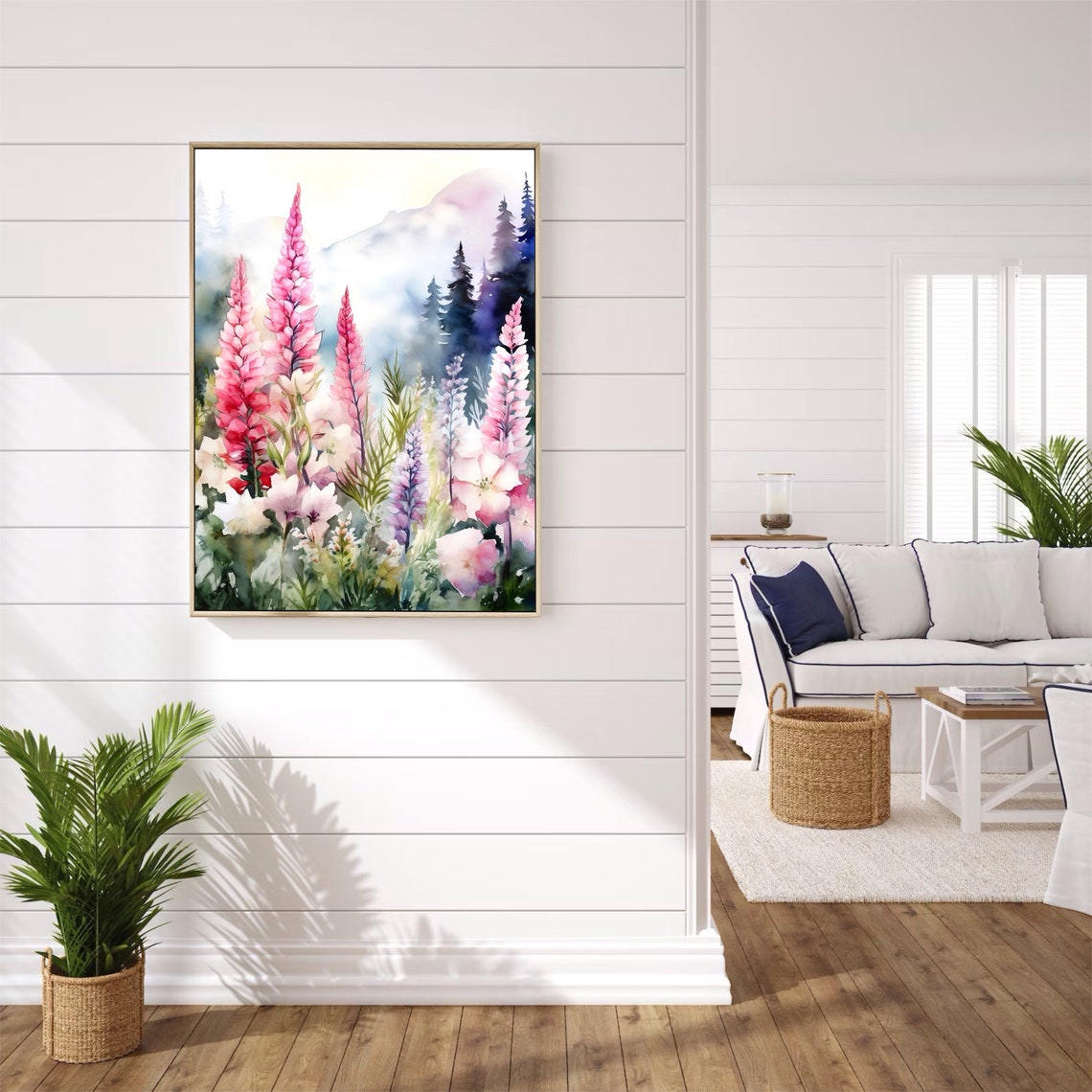 Pink Foxgloves Mountain Meadow Watercolor Wildflower Art Print - Image 4